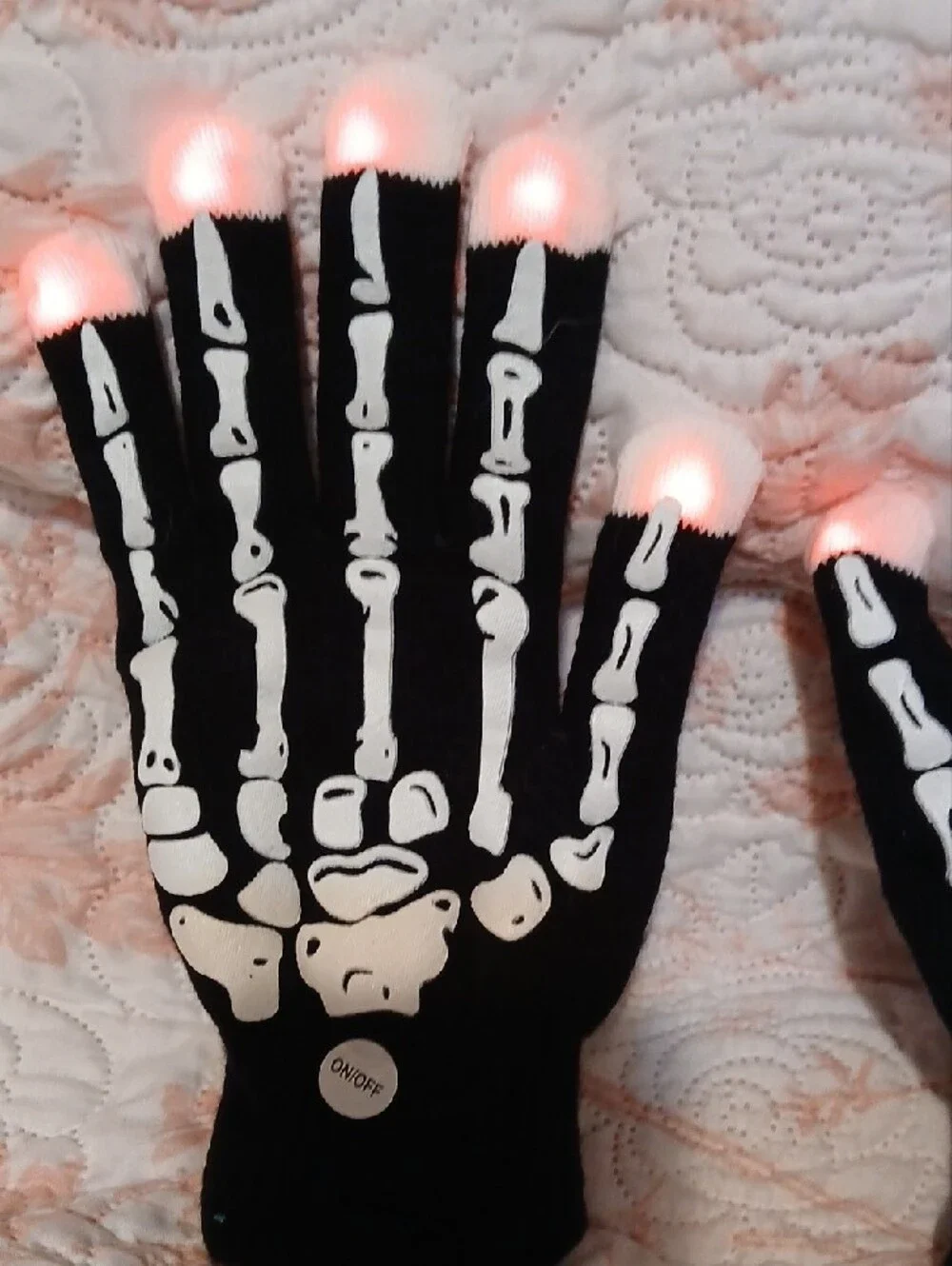 Forever 21 Black Skeleton LED Finger Gloves with Green Tips